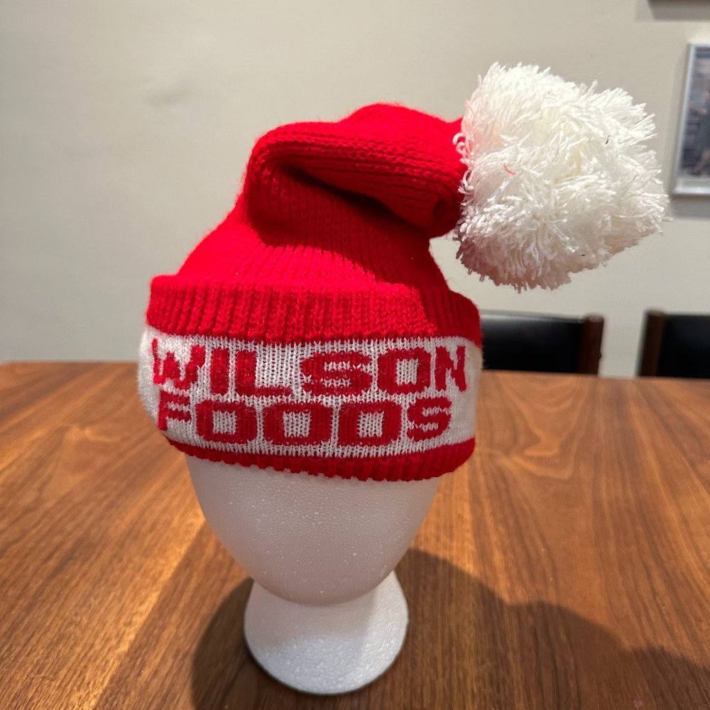 90's Vintage Red and White Farmer's Stocking Cap - Wilson Foods